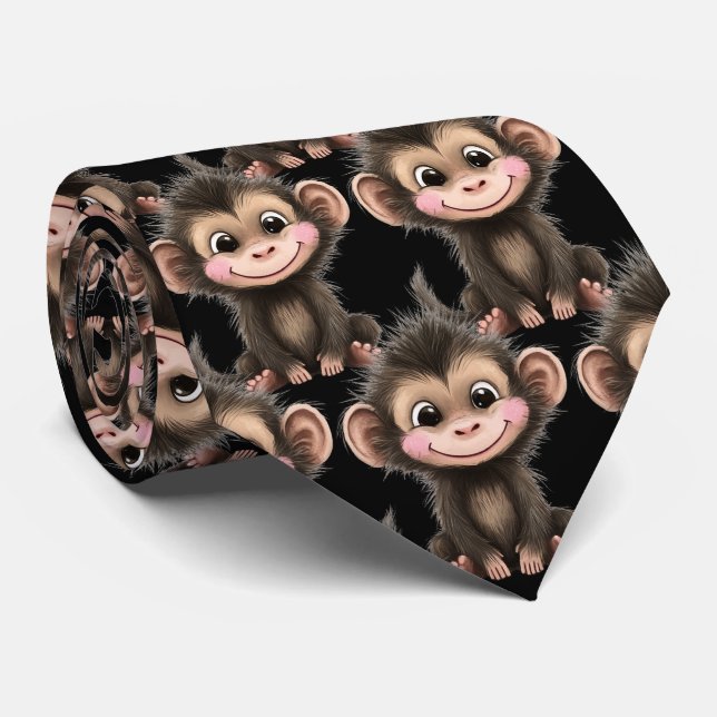 Gravata Funny Cute Monkey Kawaii Neck Tie (Rolled)