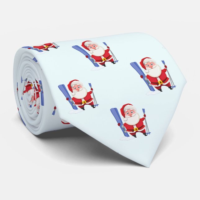 Gravata Funny Cute Skiing Santa Christmas (Rolled)