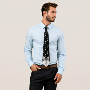 Gravata Funny Husky ties with Dog Paws Steps Pet Black tie