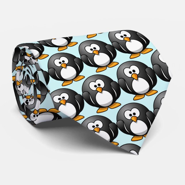 Gravata "Funny Penguin" Pattern Neck Tie  (Rolled)