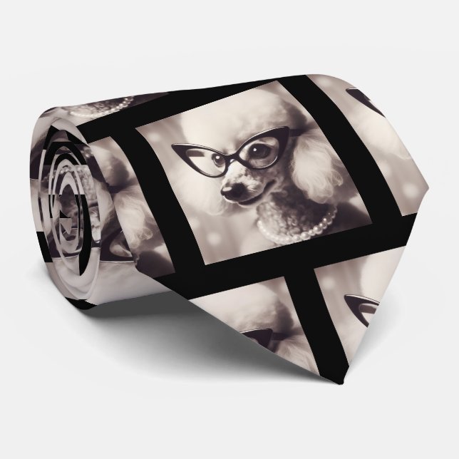Gravata Funny Poodle with Glasses Nerd Neck Tie (Rolled)
