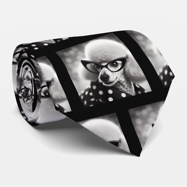 Gravata Funny Poodle with Glasses Nerd Neck Tie (Rolled)