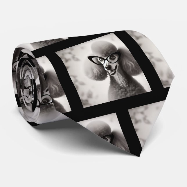 Gravata Funny Poodle with Glasses Nerd Neck Tie (Rolled)