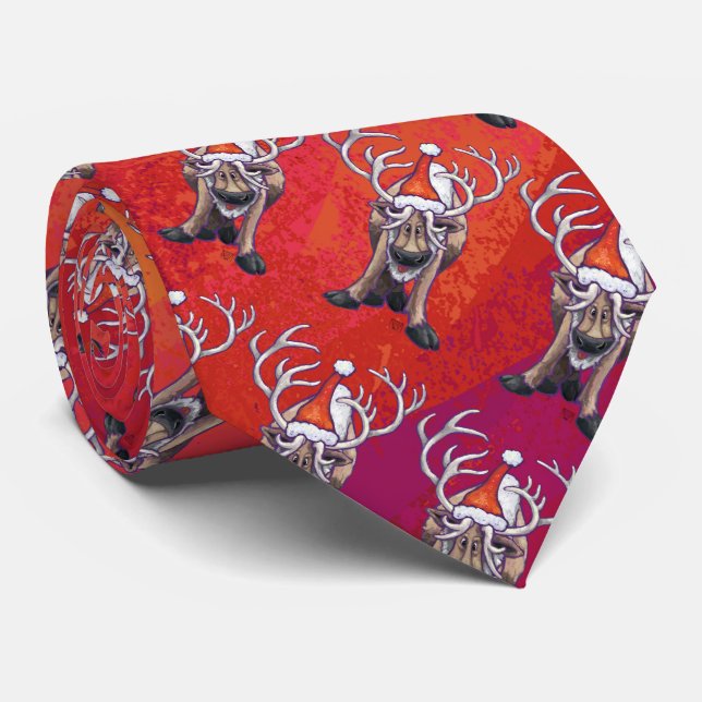 Gravata Funny Reindeer Pattern on Red (Rolled)
