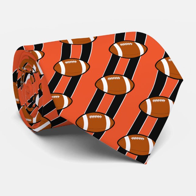Gravata Futebol Necktie Orange e Black Stripes (Rolled)