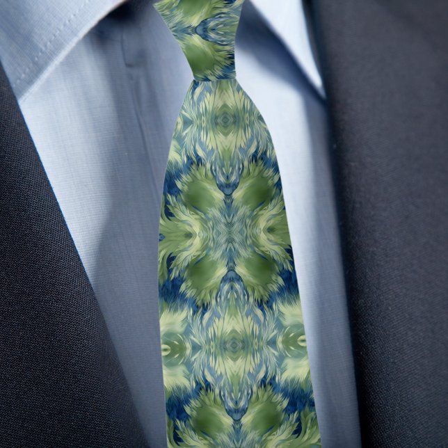 Gravata Fuzzy Green X on Denim Abstract Pattern (Criador carregado)