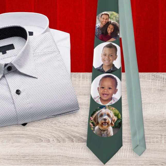 Gravata Galeria de Fotografias Personalizadas da Família E (A necktie with four circles to customize with your own photos. A stylish personalized gift for him)