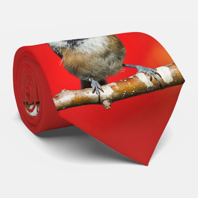 Gravata Galinha de Capas Negras Bonitas com Folhas Vermelh (Rolled)