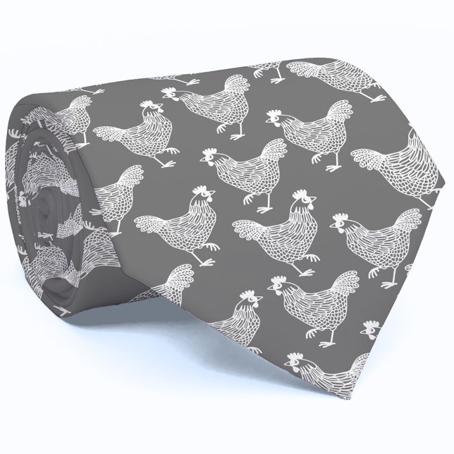 Gravata Galinha Hen Aves de capoeira (Gray and white hen chicken poultry farm neck tie)
