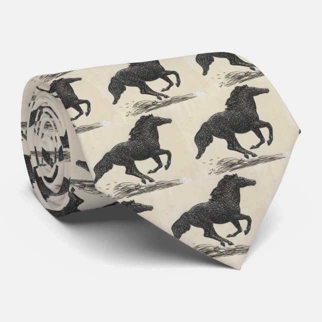Gravata Galloping Black Horse Tie (Rolled)