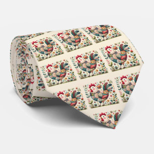Gravata Galo de Patchwork Folclórico com Acentos Florais