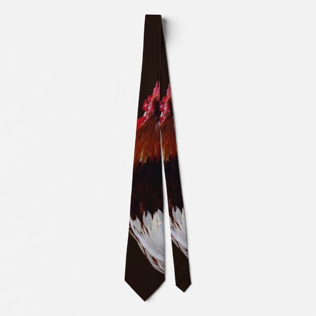 Gravata Galo Vermelho Com Penas da Cauda Brancas (Frente)