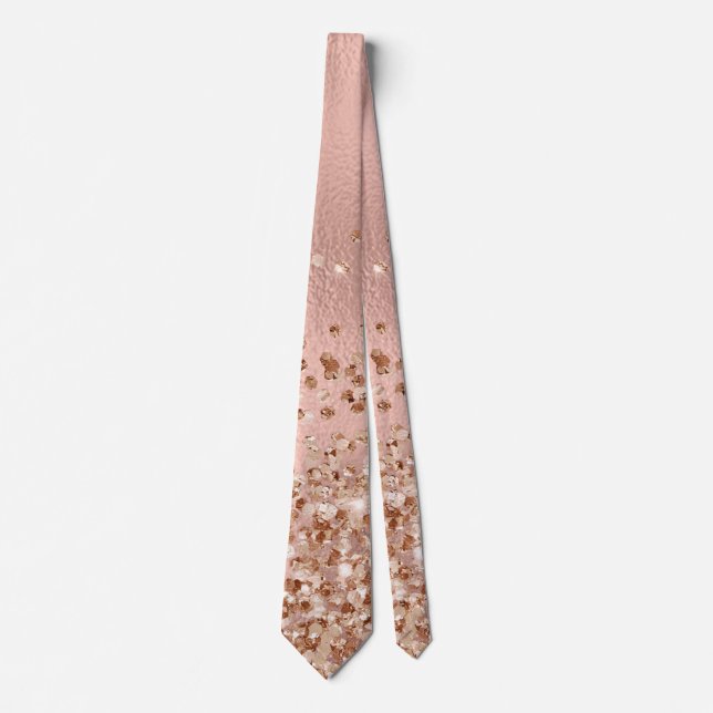 Gravata Garota Rosa Rosa com brilho brilhante Dourado (Frente)