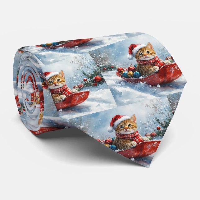 Gravata Gato Abissino com Lama Deixe-o nevar no Natal (Rolled)