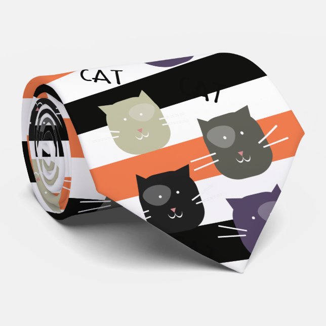 Gravata Gato Adorável de Stripe de Halloween com Whimsical (Rolled)