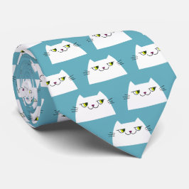 Gravata Gato Azul Engraçado Padrão Gato Branco Fof