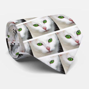 Gravata Gato Branco Olhado Verde