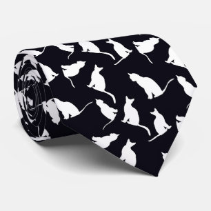 Gravata Gato divertido Silhout Branco e Pet Negro