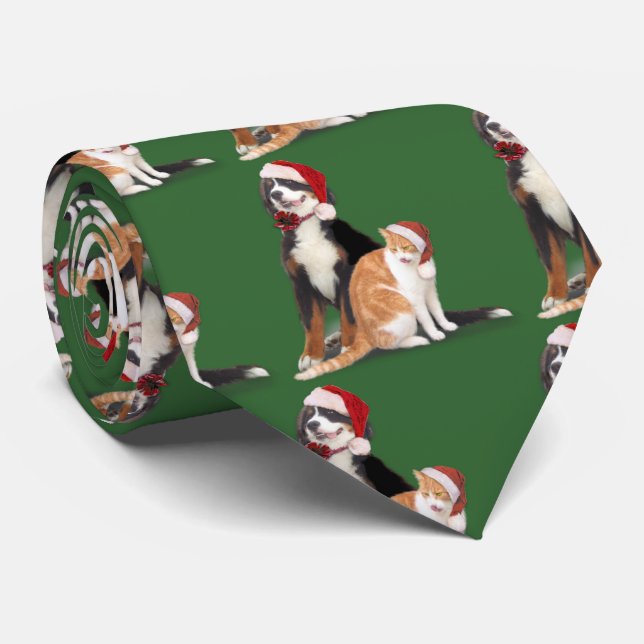Gravata Gato e Cachorro com Papai Noel (Rolled)