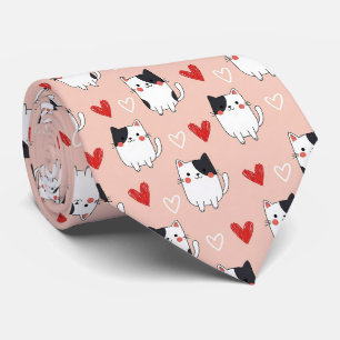 Gravata Gato Kawaii & Padrão de São Valentim Corações (1)