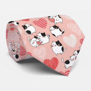 Gravata Gato Kawaii & Padrão de São Valentim Corações (6)