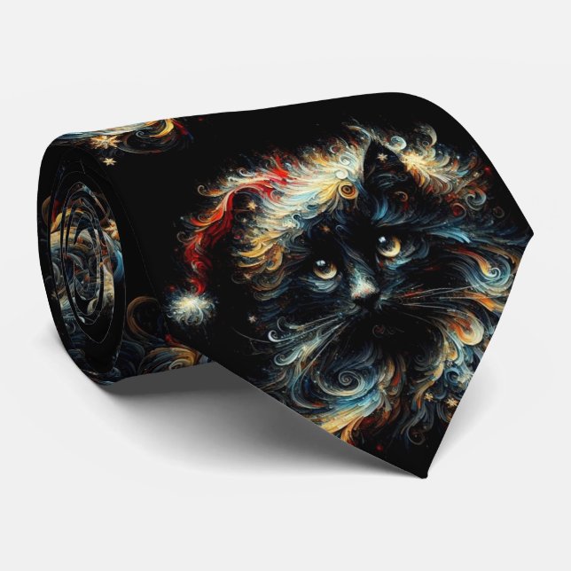 Gravata Gato Negro Whimssso Papai noel Natal Hato Sazonal (Rolled)