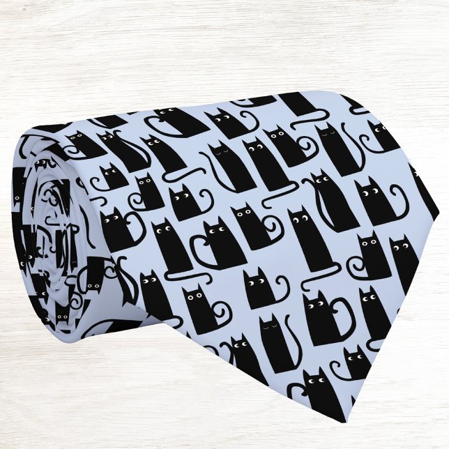 Gravata Gato Preto Divertido Azul (Fun kitty cat neck tie for pet and animal lovers)