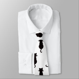 Gravata Gato Preto Isolado no Padrão de Bolinhas Branca