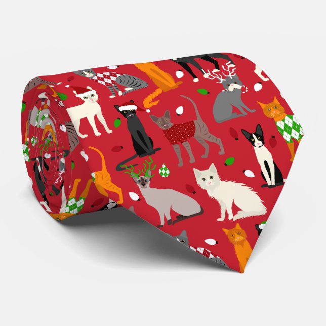 Gravata Gatos de Natal (Rolled)