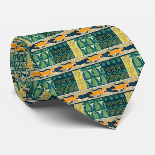 Gravata Gatos e Flores Art Nouveau (Rolled)