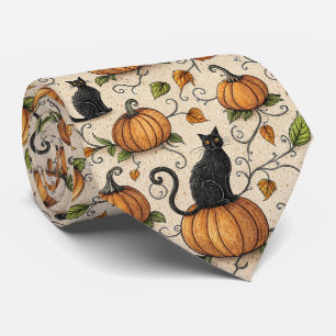 Gravata Gatos Pretos e Abóboras Padrão de Halloween