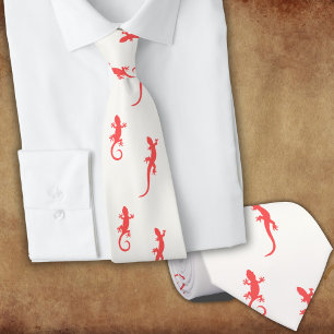 Gravata Geckos em subida vermelha (em branco)