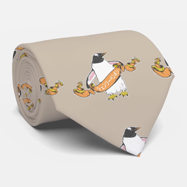 Gravata Gentoo penguin Japonês escrevendo Kanji (Rolled)