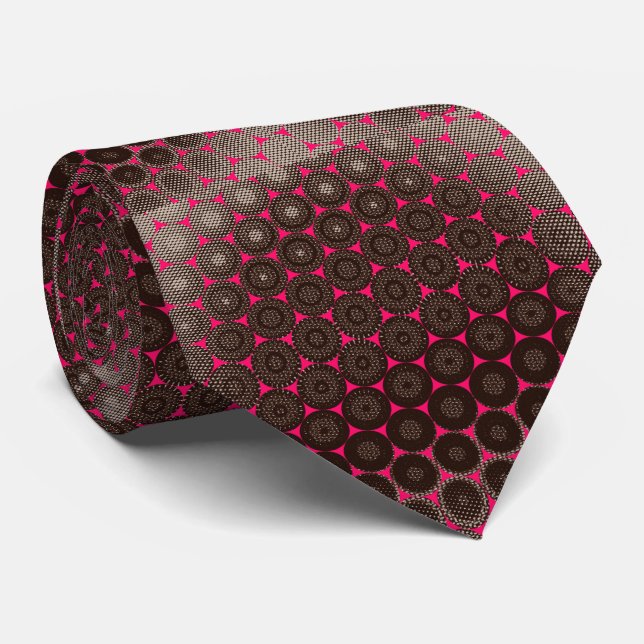 Gravata Geometria Negra: Fuchsia Eclipse Roca-Seda (Rolled)