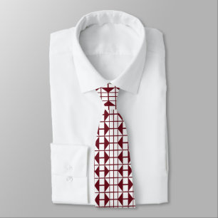 Gravata Geométrico Branco Vermelho