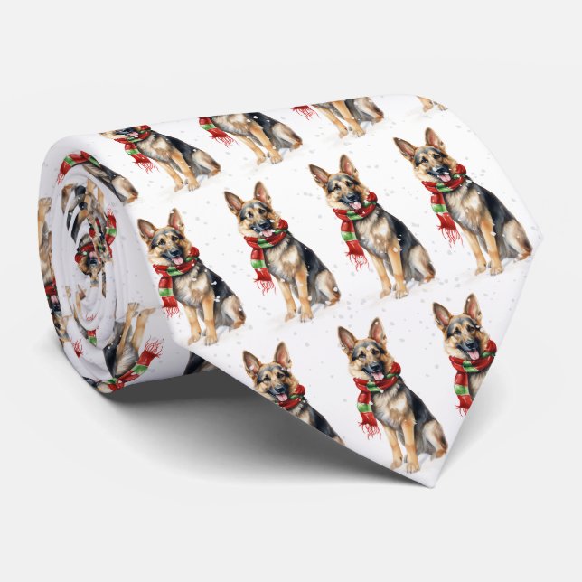 Gravata German shepherd De Natal Em Flocos De Neve (Rolled)