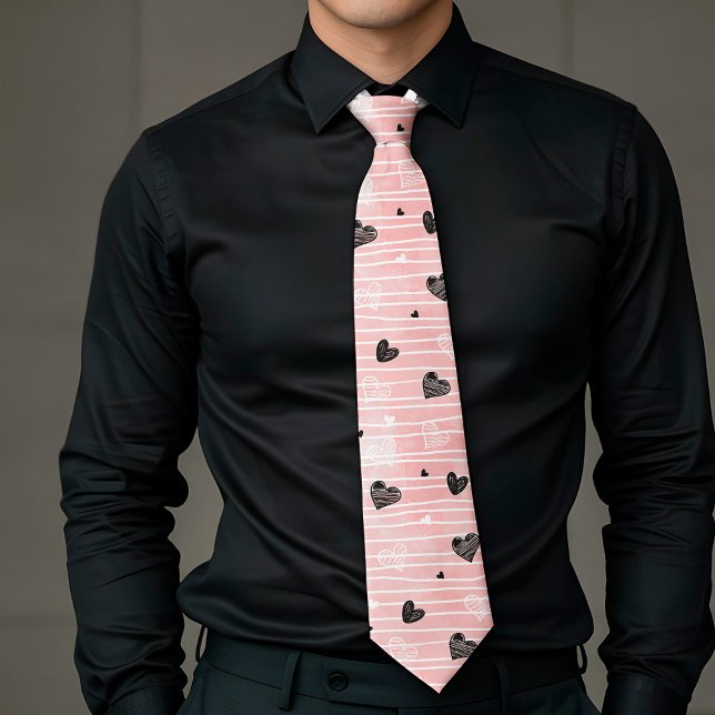 Gravata Gift for Him Love Text Hand Drawn Heart Tie (Gift for Him Love Text Hand Drawn Heart Tie)