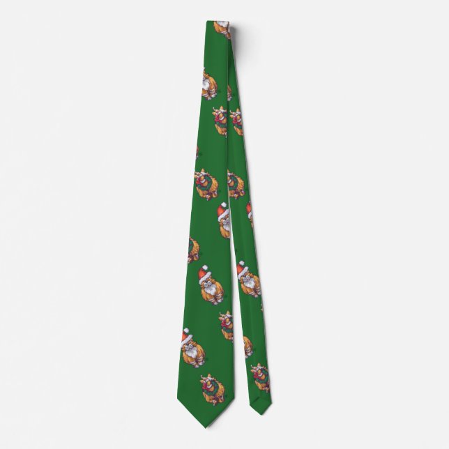 Gravata Ginger Cat Christmas on Green (Frente)