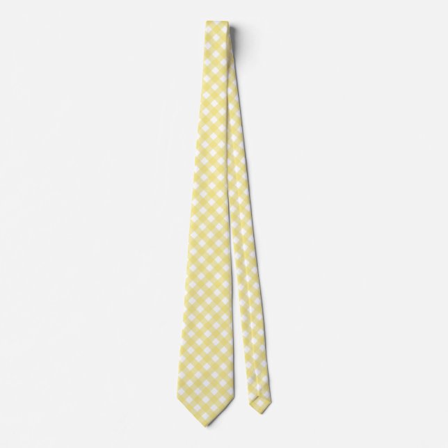 Gravata Gingham amarelo pálido e branco (Frente)