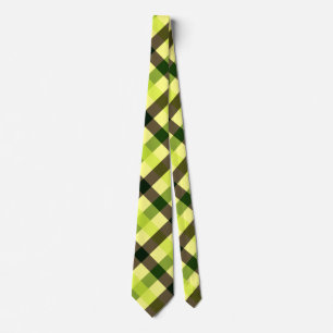Gravata Gingham Diagonal Amarelo, Marrom e Verde