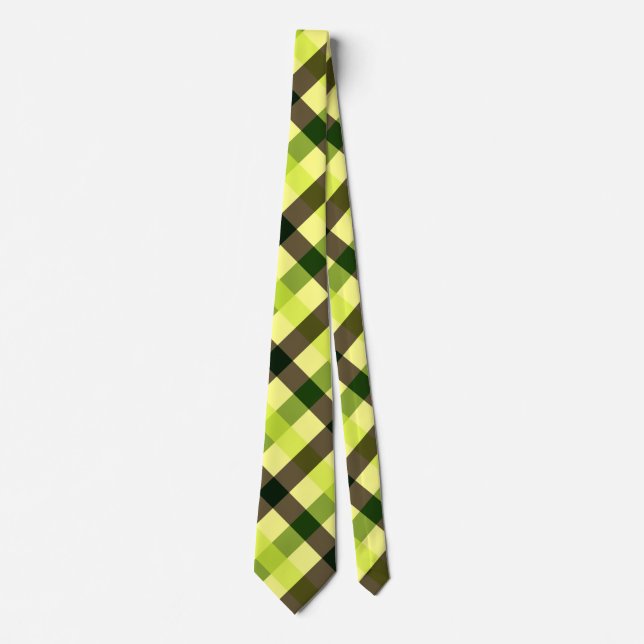 Gravata Gingham Diagonal Amarelo, Marrom e Verde (Frente)