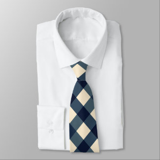 Gravata Gingham Diagonal de Cinzas Azul Escuro, Creme e Ch