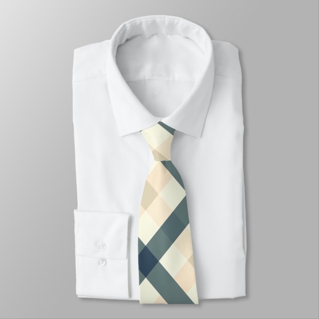 Gravata Gingham Diagonal em Creme e Cinzas de Traição (Amarrado)