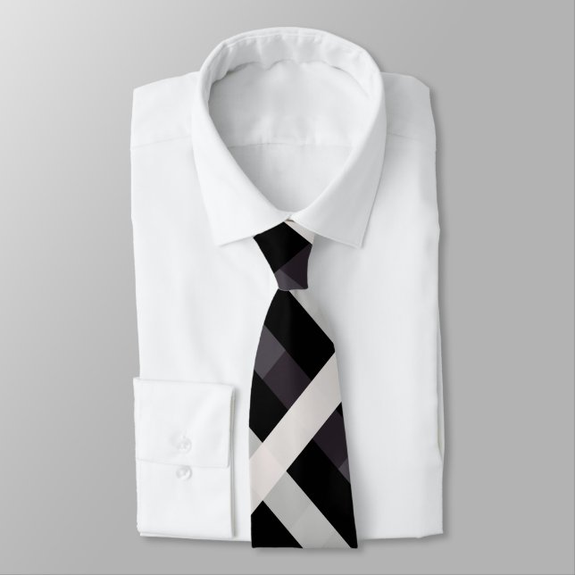 Gravata Gingham Diagonal em Marinho Preto, Escuro, Cinza L (Amarrado)