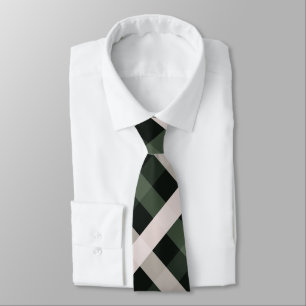 Gravata Gingham Diagonal Verde Escuro, bege, Preto Profund