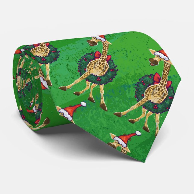 Gravata Giraffe Christmas Neck Tie (Rolled)