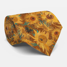 Gravata Girasóis de Van Gogh cobre marrom amarelo turquesa