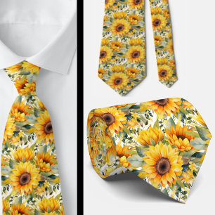 Gravata Girassóis Amarelo e Branco