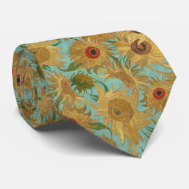 Gravata Girassóis de Van Gogh amarelo açafrão azul aqua