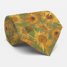 Gravata Girassóis de Van Gogh amarelo ocre dourado verde